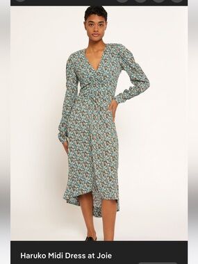 Joie Haruko , Fjord Blue Floral Ruched V‑Neck High‑Low Dress